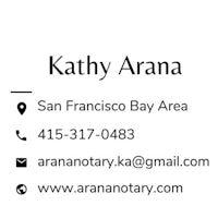 a business card for kathy arnana in san francisco bay area